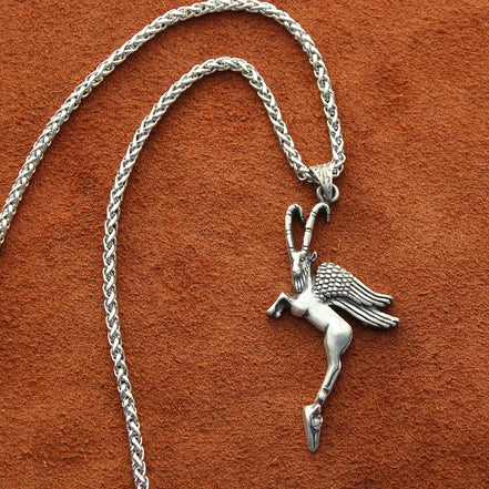 Sterling Silver Persian Iranian Necklace Winged Capricorn Necklace
