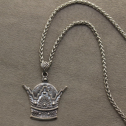 Sterling Silver Persian Kingdom Pahlavi Crown Necklace Chain Pendent