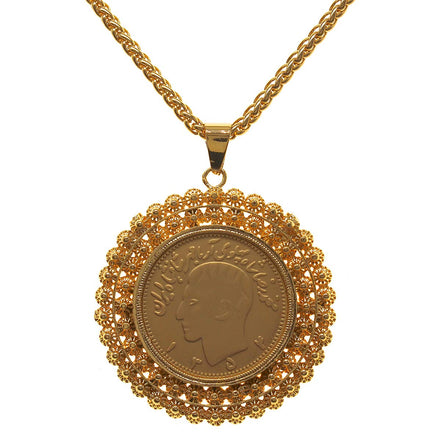 Gold Pt Persian Pahlavi Lion Sun Shir Khorshid Necklace Gift