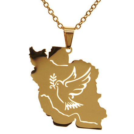 Iran Iranian Map Pendant Necklace Peace Dove