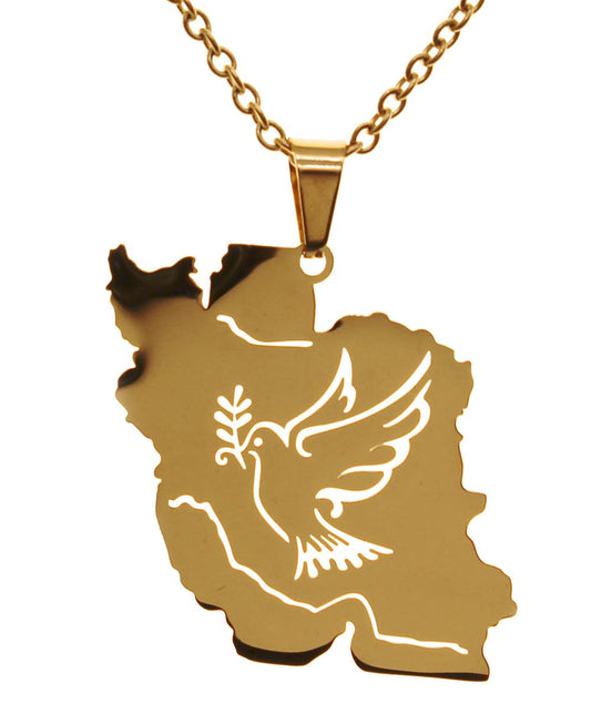 Iran Iranian Map Pendant Necklace Peace Dove