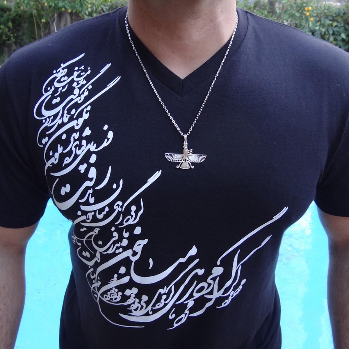 Sterling Silver Double Sided Farvahar Faravahar Necklace Chain Pendant