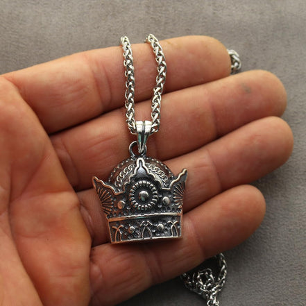 Asoodehdelan Sterling Silver Persian Pahlavi Kingdom Crown Necklace Chain Gift