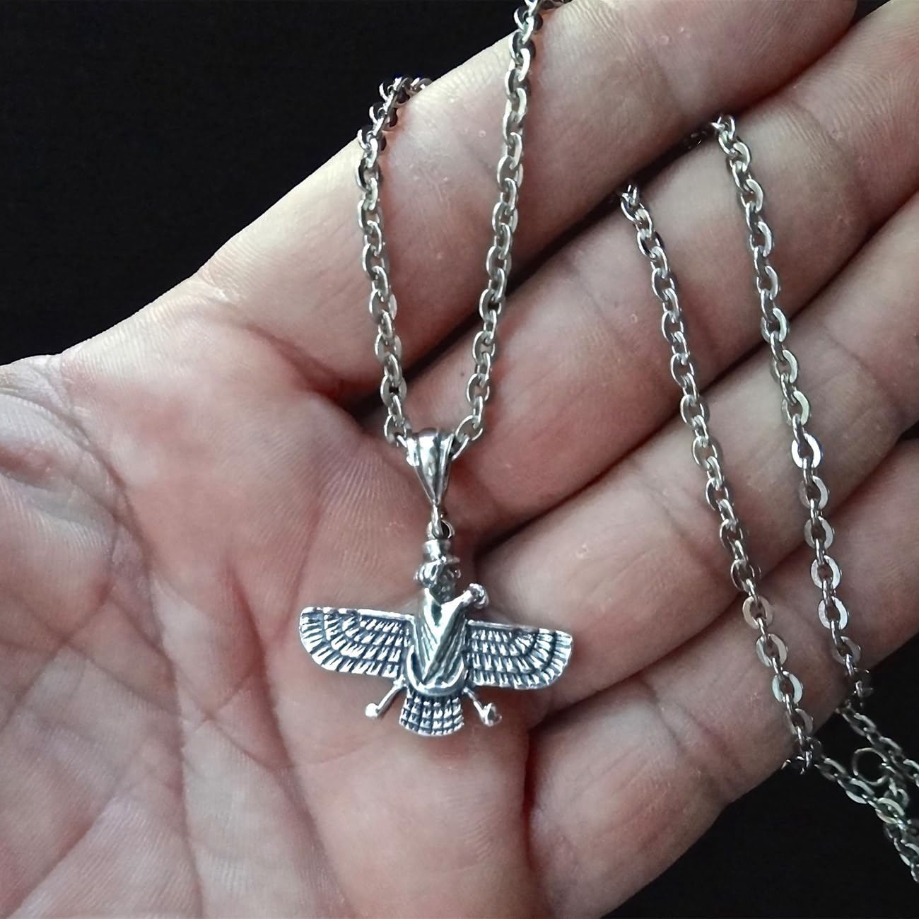 Small Sterling Silver Double Sided Farvahar Faravahar Necklace Chain