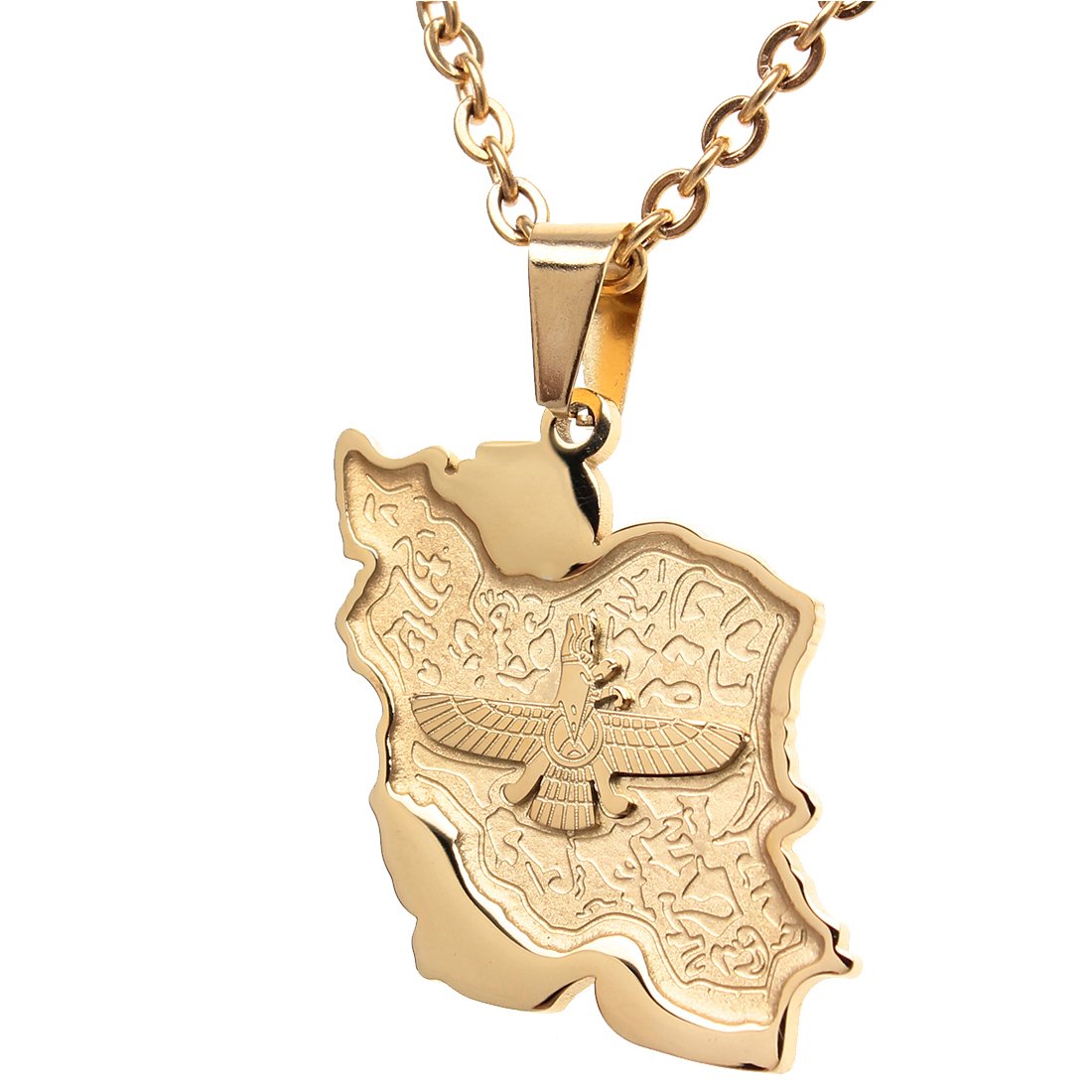 Iran Map Flag Farvahar Necklace Persian Iranian Faravahar Chain Necklace