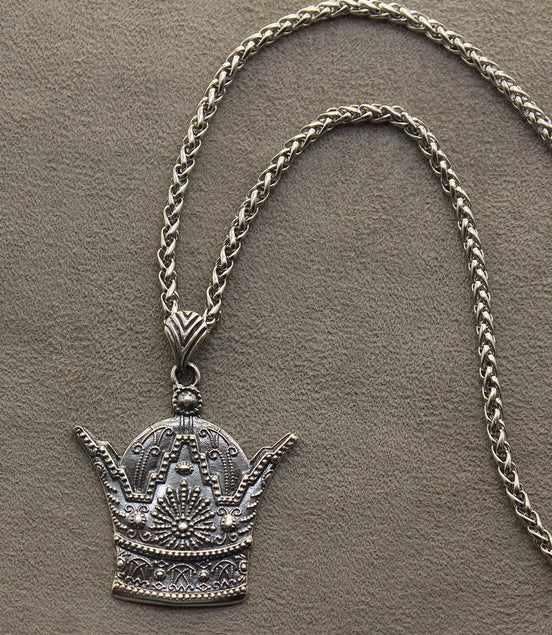 Sterling Silver Persian Kingdom Pahlavi Crown Necklace Chain Pendent