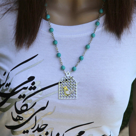Sterling Silver 925 Morghe Amin Necklace Persian Sharzad Morgh Love Bird Art