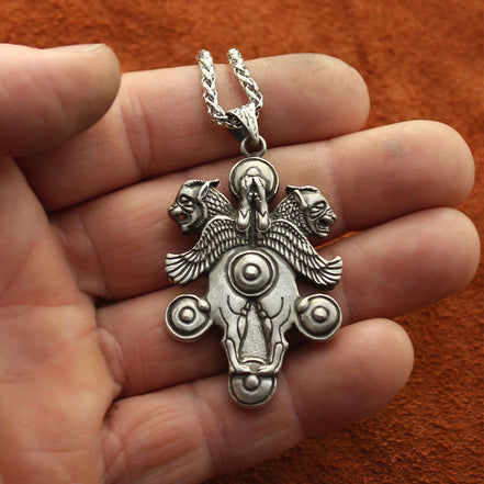 Sterling Silver Persian Iranian Achaemenid Winged Lion Shield Necklace
