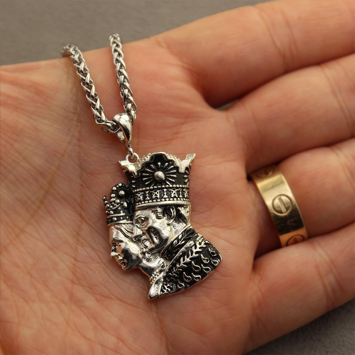 Pahlavi Iranian King and Queen Shah Farah Pendant Necklace Chain