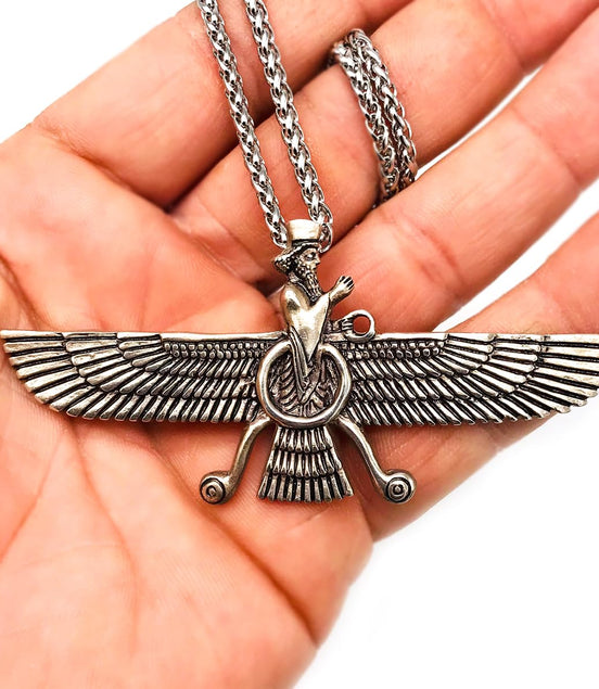 Sterling Silver Large Persian Zoroastrian Farvahar Farvahar Necklace