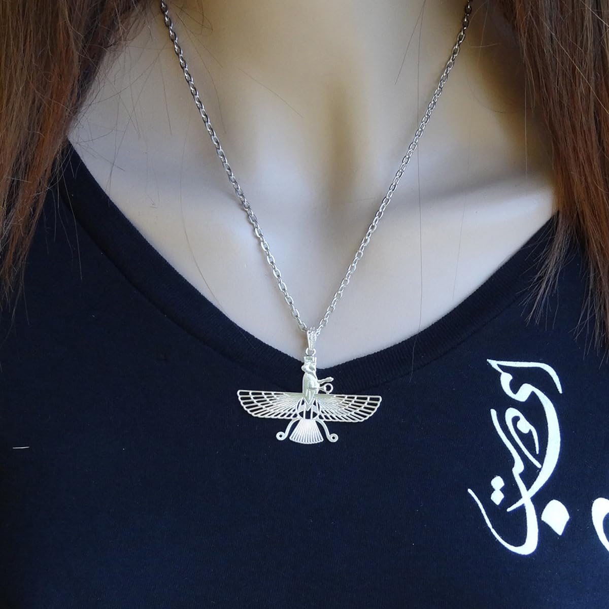 Sterling Silver Double Sided Farvahar Faravahar Necklace Chain Pendant