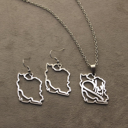 Persian Gulf iran iranian map necklace Earrings Set