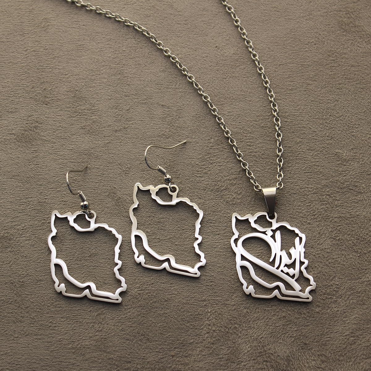 Persian Gulf iran iranian map necklace Earrings Set