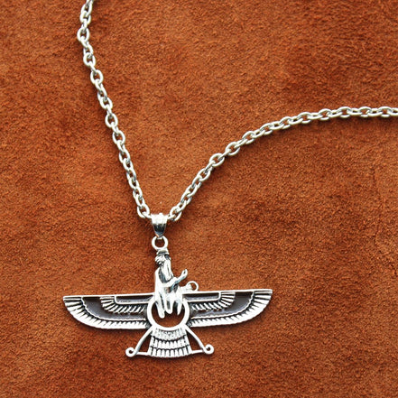 Asoodehdelan Sterling Silver Persian Farvahar Faravahar Necklace Pendant