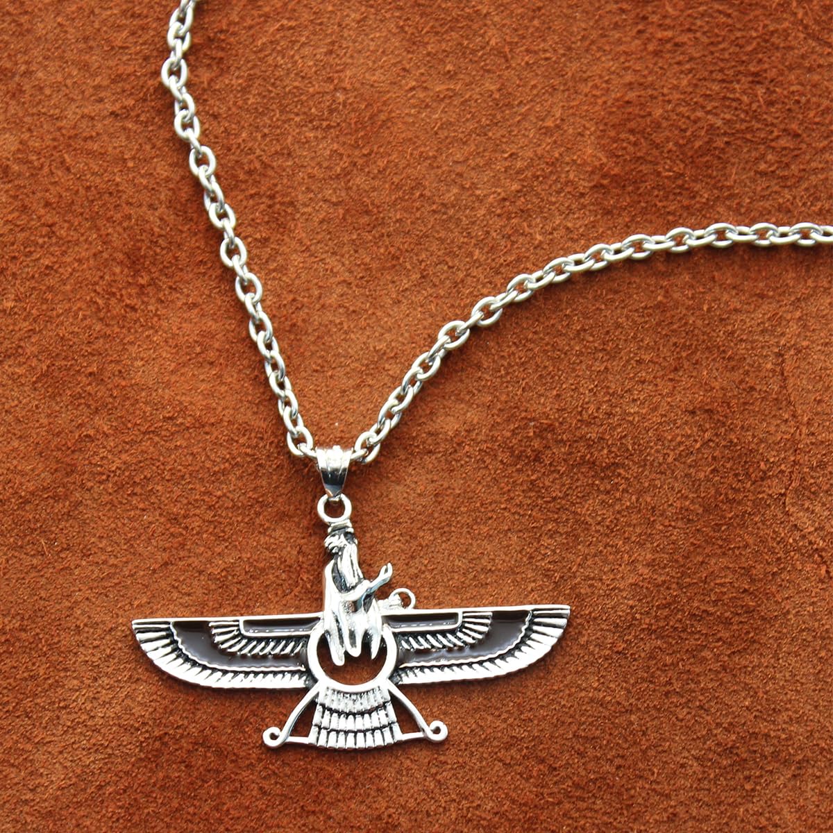 Asoodehdelan Sterling Silver Persian Farvahar Faravahar Necklace Pendant