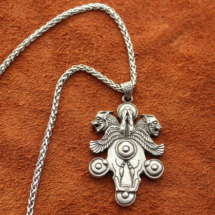 Sterling Silver Persian Iranian Achaemenid Winged Lion Shield Necklace