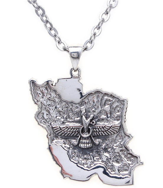 Sterling Silver 925 Map Flag Farvahar Persia Farsi Parsi Necklace Art Persian Gift