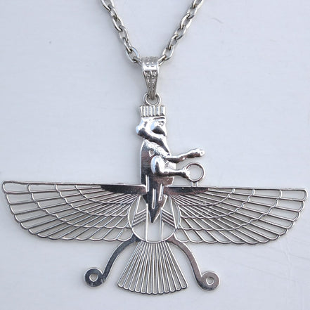 Sterling Silver Double Sided Farvahar Faravahar Necklace Chain Pendant
