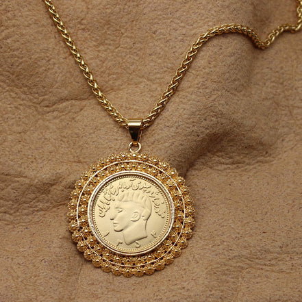 Gold Pt Persian Pahlavi Lion Sun Shir Khorshid Necklace Gift