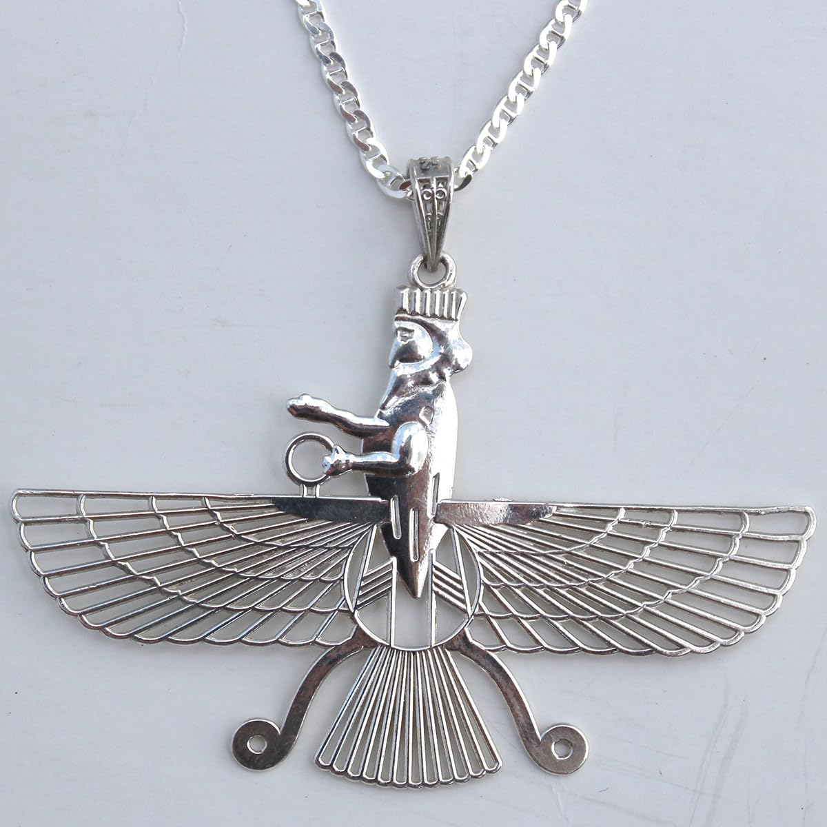 Sterling Silver Double Sided Farvahar Faravahar Necklace Chain Pendant