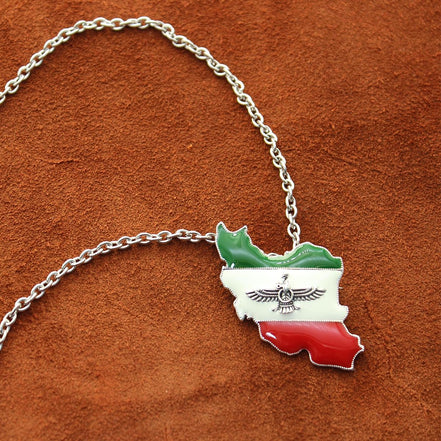Sterling Silver Farvahar Iran Map Flag Necklace Pendant Gift