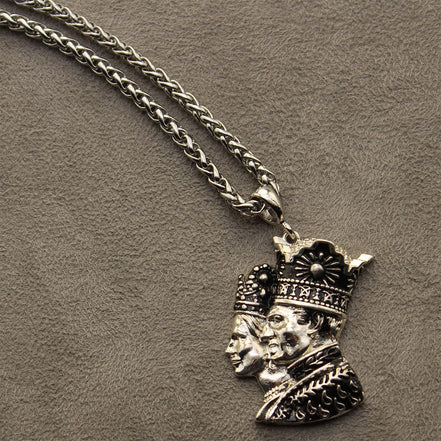 Pahlavi Iranian King and Queen Shah Farah Pendant Necklace Chain