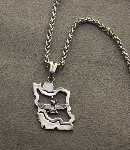 Sterling Silver Farvahar Persian Map Pahlavi Necklace Pendant Gift
