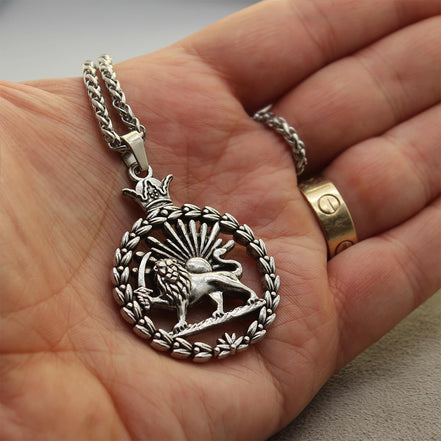 Double Sided Lion and Sun Persian Shir khorshid Pahlavi Necklace Chain