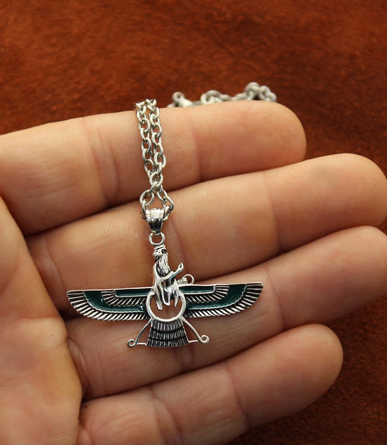 Asoodehdelan Sterling Silver Persian Farvahar Faravahar Necklace Pendant