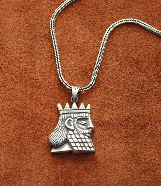 Sterling Silver Persian Empire Darius The Great King of Persia Necklace Pendant