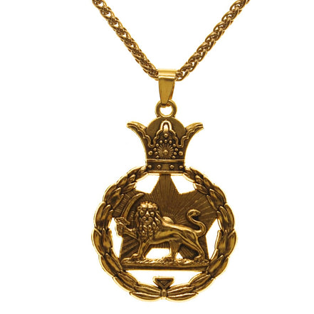 Iranian Persian Pahlavi Lion Sun Shir Khorshid Crown Necklace