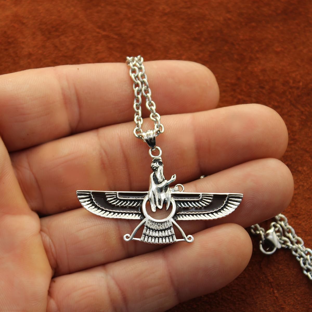 Asoodehdelan Sterling Silver Persian Farvahar Faravahar Necklace Pendant