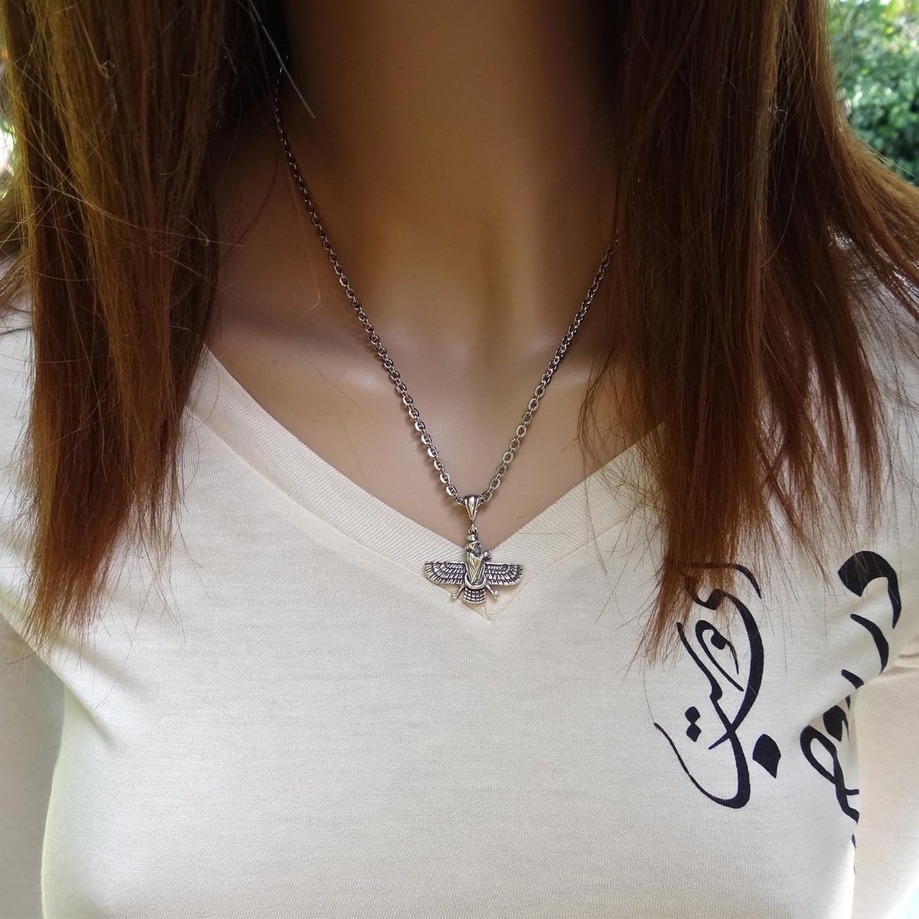 Small Sterling Silver Double Sided Farvahar Faravahar Necklace Chain