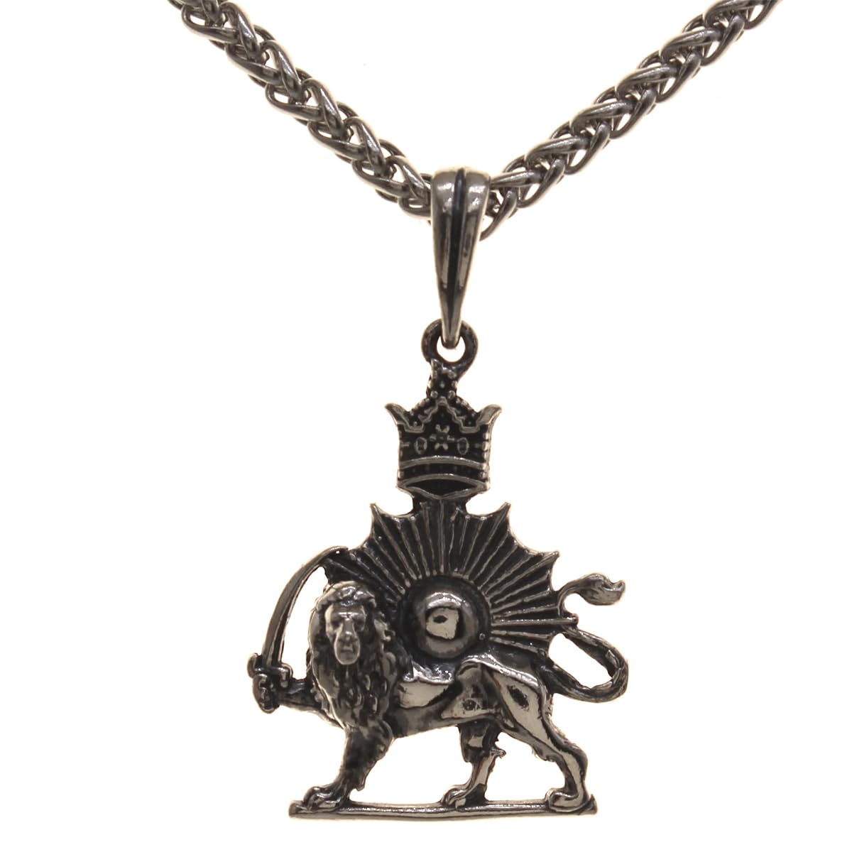 Sterling Silver Lion Sun Shir Khorshid Persian Pahlavi Necklace Pendant