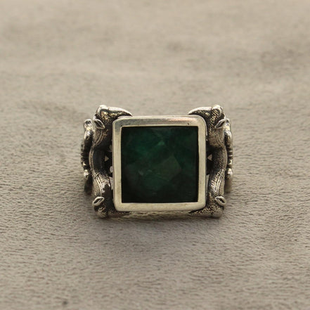 Asoodehdelan Handcrafted Sterling Silver Green Jade Perspolis Ring Size 9.5