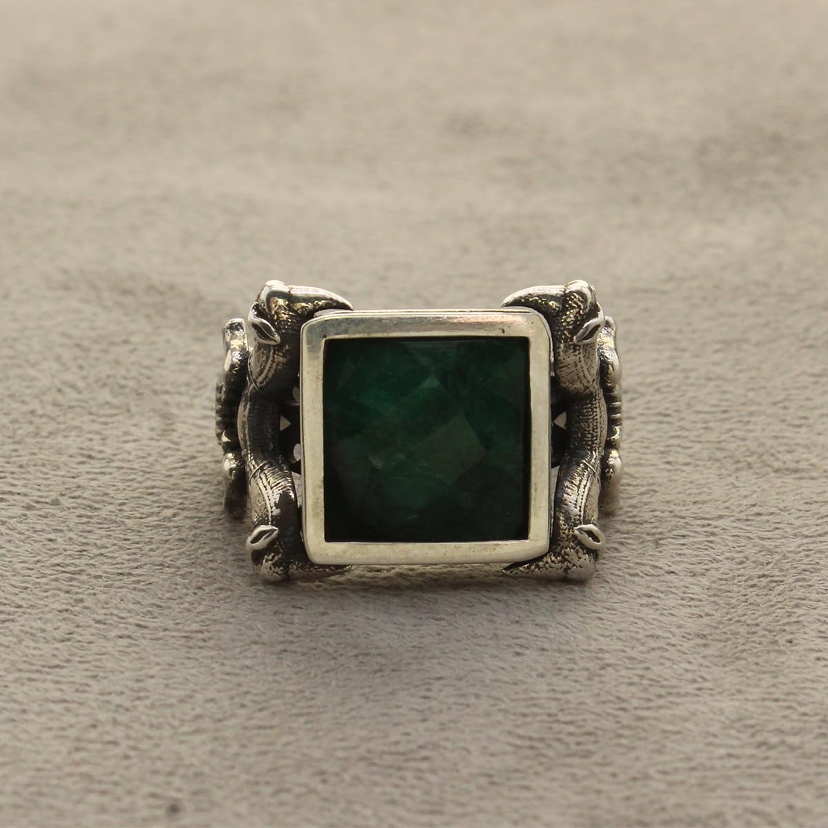 Asoodehdelan Handcrafted Sterling Silver Green Jade Perspolis Ring Size 9.5