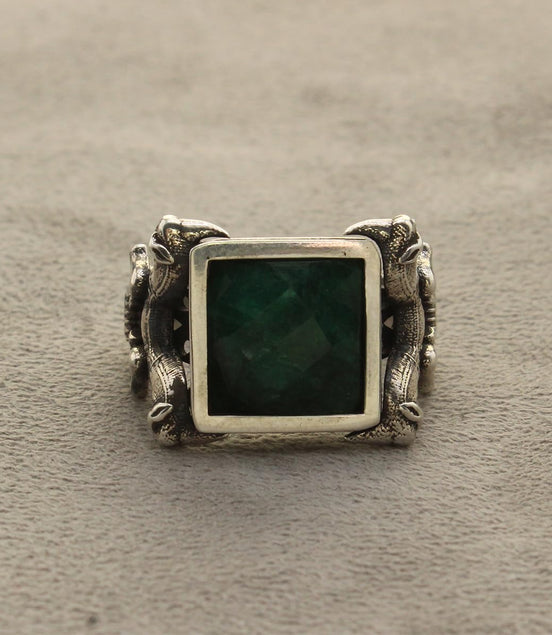 Asoodehdelan Handcrafted Sterling Silver Green Jade Perspolis Ring Size 9.5