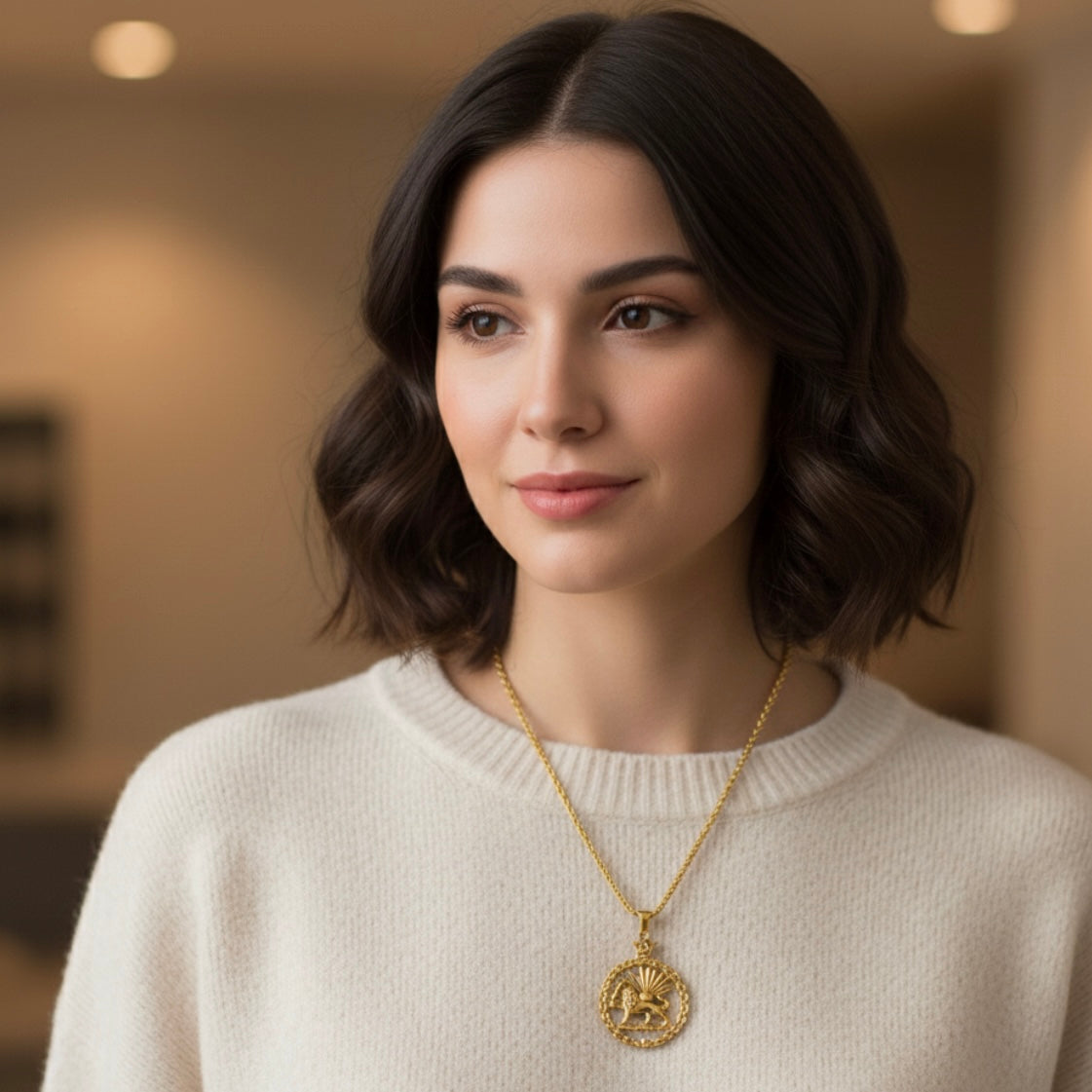 Iranian Persian Pahlavi Lion and sun Shiro Khorshid Necklace