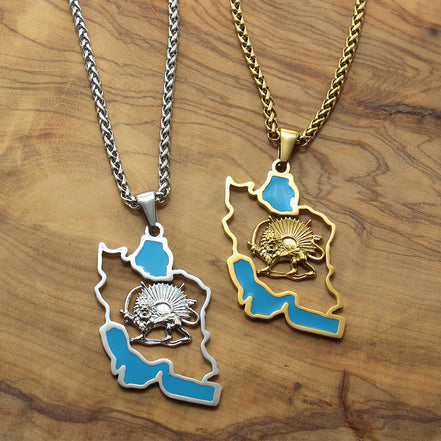 1 Iran map and lion and sun necklace