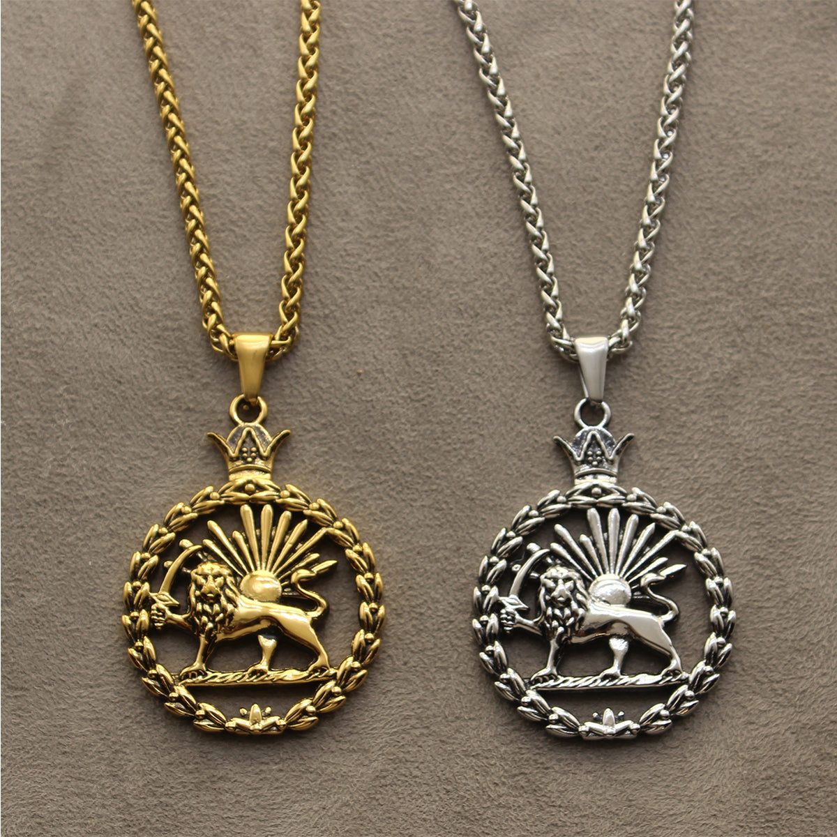 Iranian Persian Pahlavi Lion and sun Shiro Khorshid Necklace