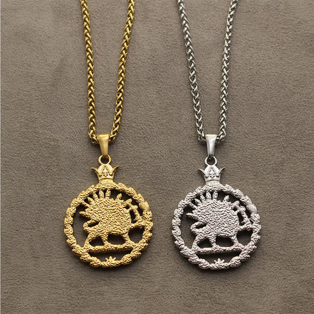 Iranian Persian Pahlavi Lion and sun Shiro Khorshid Necklace