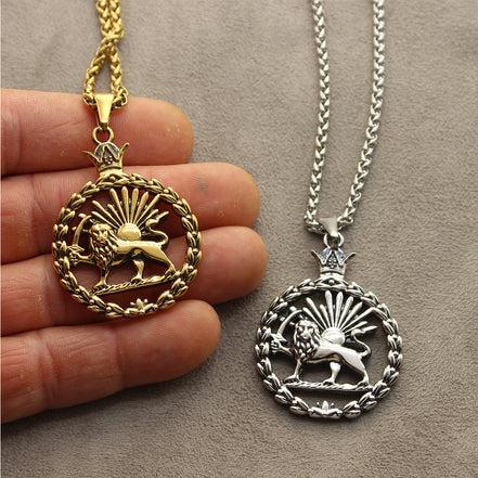 Iranian Persian Pahlavi Lion and sun Shiro Khorshid Necklace