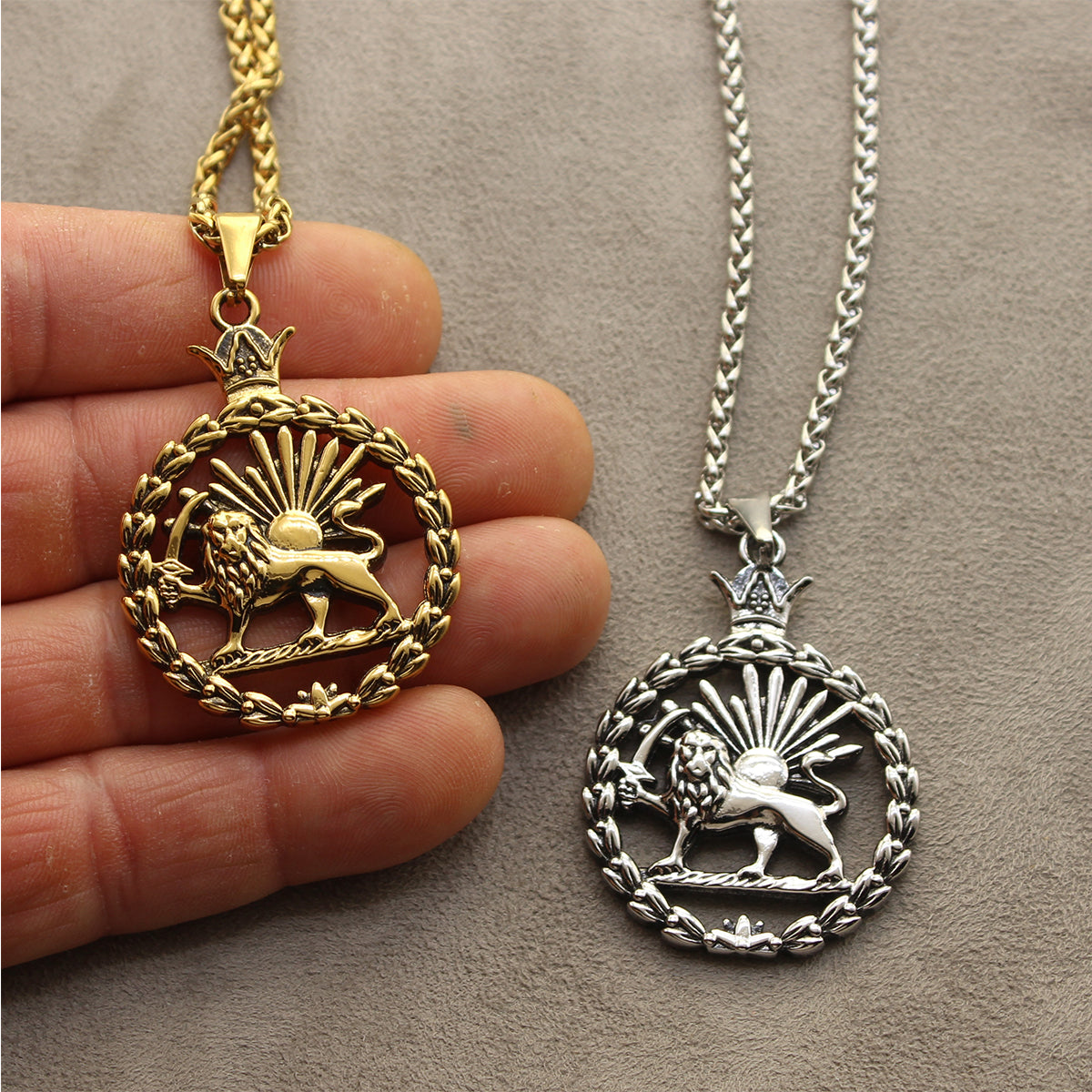 Iranian Persian Pahlavi Lion and sun Shiro Khorshid Necklace