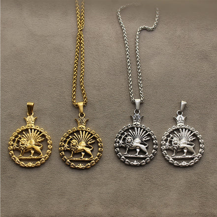 Iranian Persian Pahlavi Lion and sun Shiro Khorshid Necklace