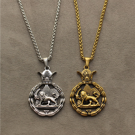 Double Sided Iranian Persian Pahlavi Lion and sun Shiro Khorshid Necklace