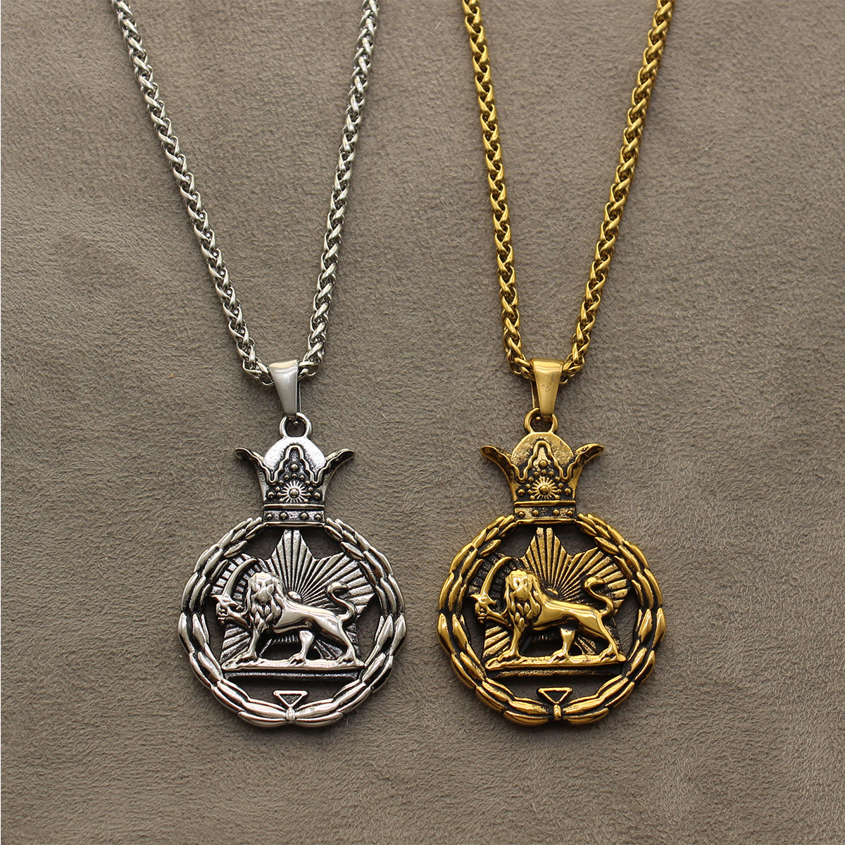 Double Sided Iranian Persian Pahlavi Lion and sun Shiro Khorshid Necklace