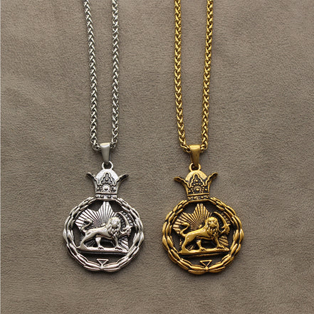 Double Sided Iranian Persian Pahlavi Lion and sun Shiro Khorshid Necklace