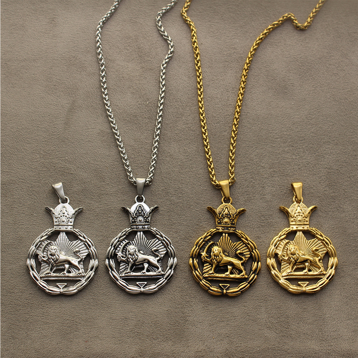 Double Sided Iranian Persian Pahlavi Lion and sun Shiro Khorshid Necklace