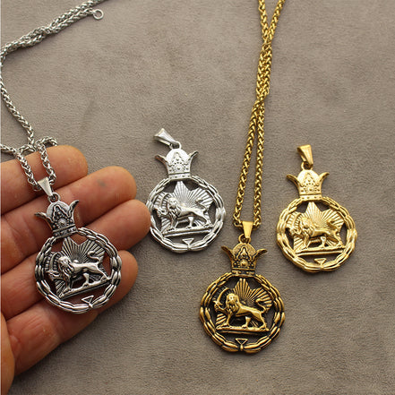 Double Sided Iranian Persian Pahlavi Lion and sun Shiro Khorshid Necklace