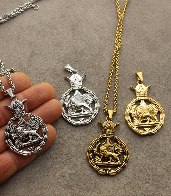 Double Sided Iranian Persian Pahlavi Lion and sun Shiro Khorshid Necklace